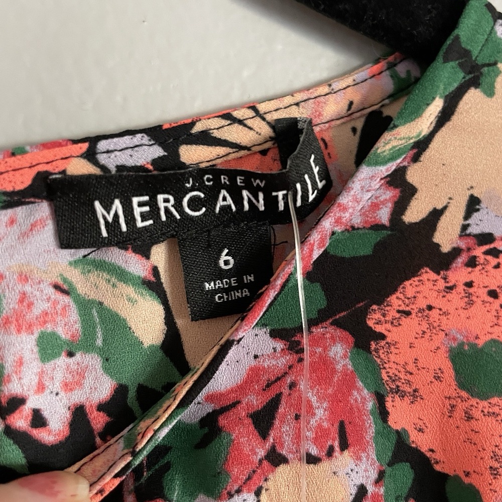 J Crew Merc Ruched Waist Dress Size 6‎ Neon Floral Flounce Sleeveless Fairy Soft - Picture 3 of 13